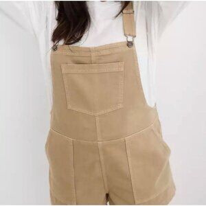 Aerie Womens Khaki Denim Overalls Shorts XS Womens Adjustable Straps Pockets Bei